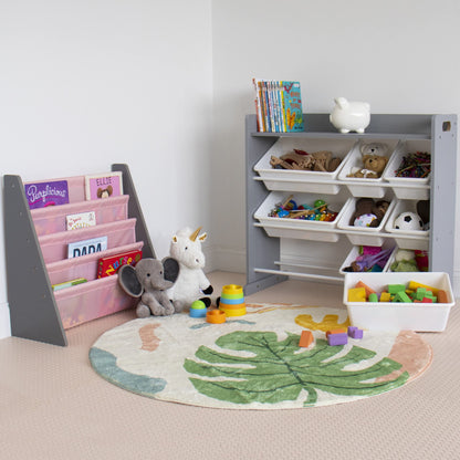 Humble Crew Toy Storage Organizer with Top Shelf and 9 Removable Bins, Grey/White – Toddler Bookshelf with Toy Organizer - Modern Toy Rack Ideal for Kids' Rooms, Playrooms, and Nurseries