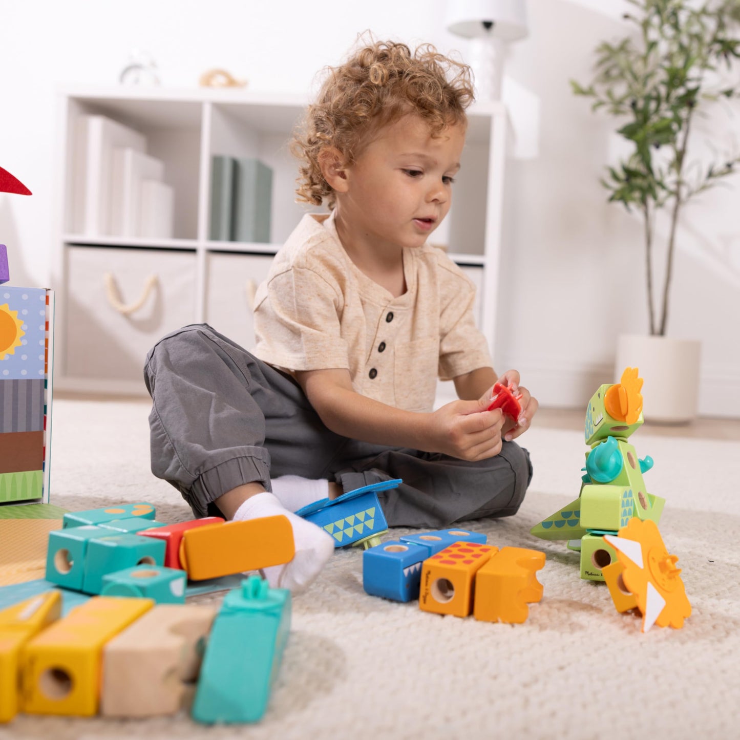 Melissa & Doug Blockables™ Dinosaur Snap and Play, Mix and Match Connectable Wooden Building Blocks Play Set Toy for Preschool Boys and Girls (69 Pcs) - FSC Certified