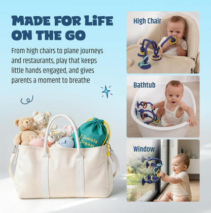 Jumble Jangle Baby Teething Toys – BPA-Free, Multi Purpose High Chair Toys & Sensory Toys for Kids with Autism: Suction Teething Relief with Sensory Toy Textures for Infants & Toddlers (Green)