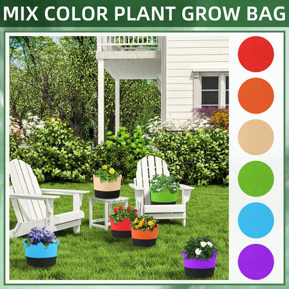 Ohiyoo 12 Pack 10 Gallon Grow Bags Colorful Fabric Plant Pots with Handles 10 Gal Garden Grow Bags Fabric Grow Pots Plant Growing Bags Vegetable Planting Bags for Garden and Outdoor (10 Gallon)