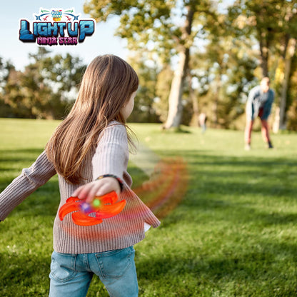 PICK A TOY Light Up Frisbee Ninja Flyers, 3 LED Electronic Stars, Heavy Duty Rubber Throwing Discs, Ninja Party Favors & Kids Toys, 3 Colors, Includes Gift Box
