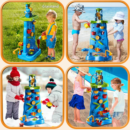 Water Table for Toddlers 1-3 Kids Ages 4-8, Double-Sided Waterfall Discovery Wall with Rich Activity Set, Summer Kids Outdoor Beach Sand Water Play Table Toys, Birthday Gifts for Boys Girls 18M+