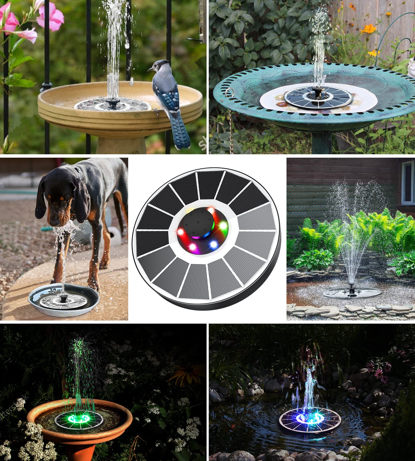 Yzert Solar Fountain Glass Panel with 2200 mah Battery, 3.5W Floating Solar Water Fountain with 4 Fixed Rods, Solar Pump for Bird Bath, Garden, Pond, Pool, Outdoor (White Panel Colorful Lights)