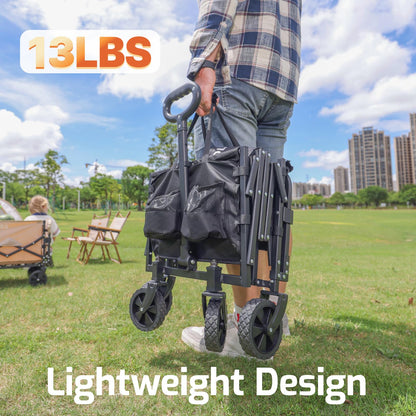 Golabs Collapsible Wagon Cart Max 350lb Load & Expandable Storage 100L, Double Bearing Design for Flexible Steering, Foldable Heavy Duty Garden Cart with 2 Cup Holders for Groceries, Garden & Camping