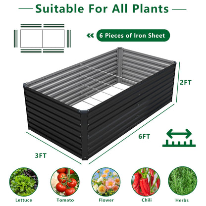DIIYIV Galvanized Raised Garden Bed Kit Outdoor Patio,6x3x2ft Large Rectangular Metal Planter Boxes,Deep Root Box Planter for Gardening,Vegetables,Flowers,Herbs-Black