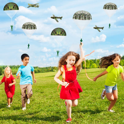 Jerify 12 Pcs Parachute Toys and Camouflage Foam Airplanes Set, Parachute Army Men Toys for Kids Army Hand Throwing and Foam Glider for Boys Gifts Outdoor Party Favors (Camouflage)