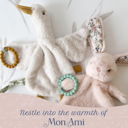MON AMI PRU Goose Teether Lovie | 12-Inch Baby Security Blanket with Silicone Teether | Soft Plush Lovey for Teething Relief & Comfort