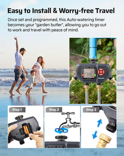 DEWENWILS Sprinkler Timer 4 Zone, Water Timer for Garden Hose with Rain Delay/Manual/AUTO Irrigation, Programmable Outdoor Faucet Hose for Yard, Lawn
