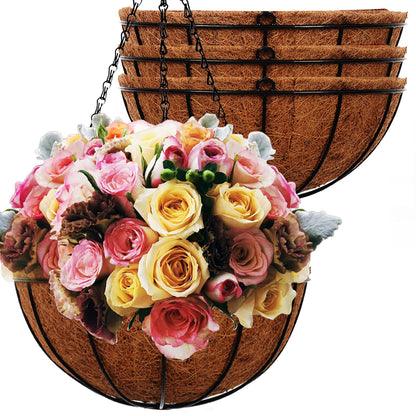ArtFamy Hanging Planters Basket Outdoor Indoor(14 inch 4 Pack)-Coconut Coir Hanging Baskets for Plants Outdoor,Metal Wire Baskets with Coco Liner Window Box Planters, Hanging Flower Pots for Railings