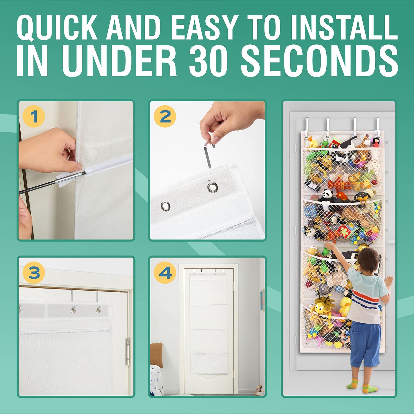 Honeyera The Original Stuffed Animal Storage (Patented) - Over Door Organizer for Stuffies, Baby Ideas Holder, Toy Plush Hammock Hanging Net Big Girls Toddler Large Bag Animals Stuffy Behind