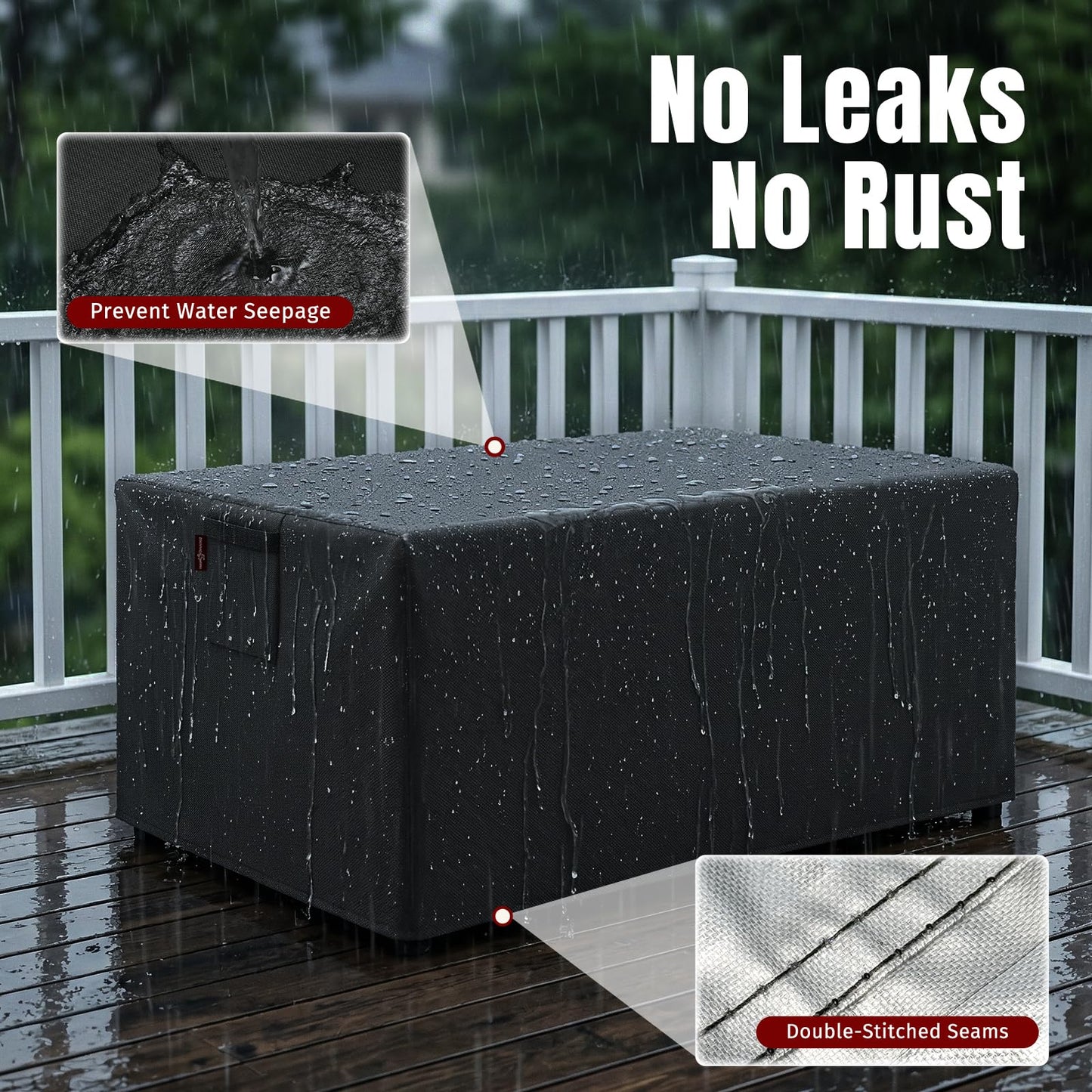 SHINESTAR Fire Pit Cover Rectangular for 44-48 Inch Fire Pit Table，Heavy-Duty Ripstop & Waterproof, with Windproof Drawstring and Buckles, 48 x 28 x 24 Inches