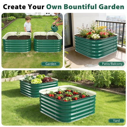FCCRETA Galvanized Raised Garden Bed Outdoor, 17''Tall Square Metal Planter Boxes,Gardening Beds for Vegetable,Flower,Herb,Modular Above Ground