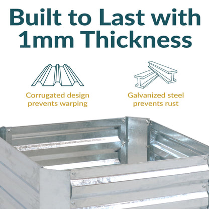 Sunnydaze Galvanized Raised Garden Bed Kit - 2x2x1 ft Outdoor Raised Garden Bed - Metal Planter Box for Vegetables, Flowers, Herbs - Silver - Square