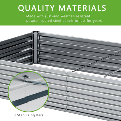 DIIYIV 2PCS 12x4x1FT Galvanized Raised Garden Bed Kit,Vegetable Boxes-Rectangle Metal Flower Box,Large Planter Raised Beds Outdoor Garden for Planting,Fruit,Herb-Silver