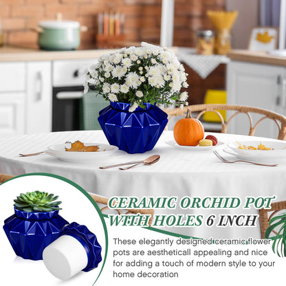 Sunnychicc 2 Set African Violet Pots Self Watering, 6" Outer / 3.7" Inner Ceramic Planter, 21-Day Auto Watering Indoor Pot for African Violets Herbs Succulents, Ideal Gift, No Plant