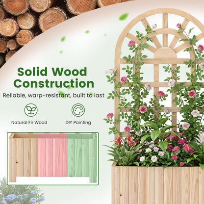 Giantex Wooden Raised Garden Bed with Arched Trellis, 48” Fir Wood Outdoor Elevated Planter Box Privacy Screen with Drainage Holes, Vertical Garden Bed for Climbing Plants, Patio Balcony Backyard