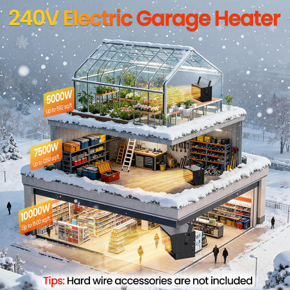7500W Electric Garage Heater with Remote, 240V Hardwired Ceiling Mount Shop Heater, Garage Space Heaters with ECO Mode, 12H Timer, Thermostat, Overheat Protection, for Garage Workshops Warehouses