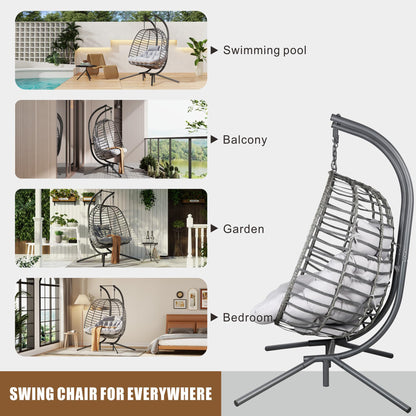 Double Hanging Egg Chair wth Stand, Patio Hammock Swing Chair with Cushion Loveseat for Bedroom, Balcony, Garden, Indoor, Outdoor