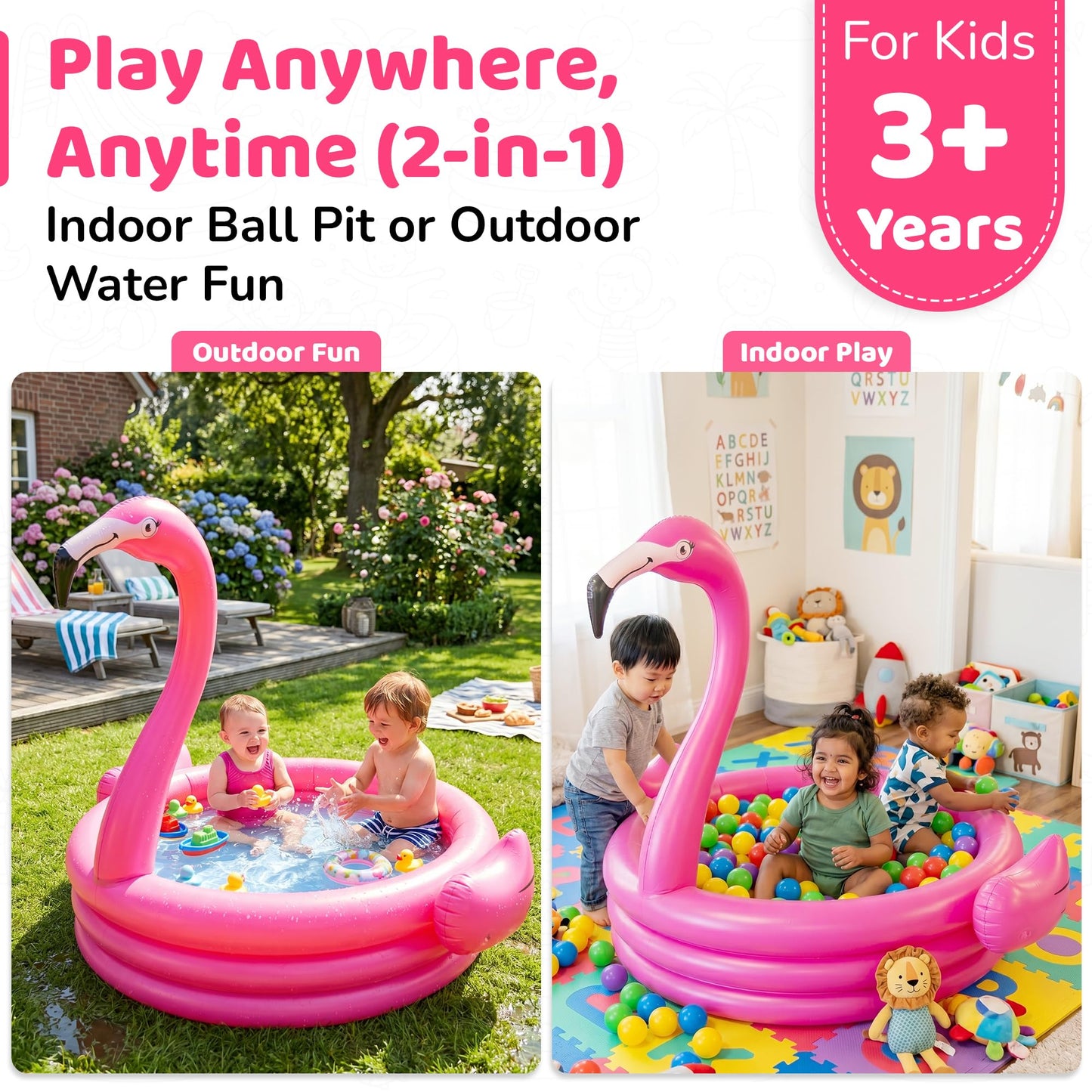 Pink Flamingo Pool Inflatables for Kids 48” - Baby Blow Up Swimming Fun Pool for Kids 1-3 - Summer Outdoor Play Center- Portable Backyard Water Play Pools for Boys & Girls
