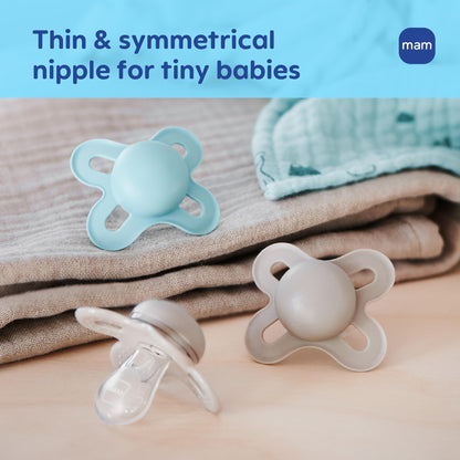 MAM Original Start Baby Pacifiers 0-3 Months, BPA-Free Skin Soft Silicone Nipple, Glows in The Dark, Developed with Medical Experts Specially for Smaller Newborn Mouths, 4 Pk, Made in Europe