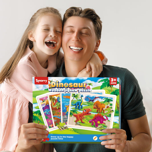 SYNARRY Large Wooden Dinosaur Puzzles for Toddlers 3-5, Wood Puzzles for Kids Ages 4-6, Dinosaur Toys for Kids 3-5, Preschool Educational Learning Toys, Easter Basket Stuffers for Boys Girls