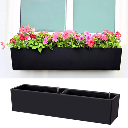 LaLaGreen Planter Boxes Outdoor (40 Inch, 1 Pack) Large Rectangular Self Watering System, Black Window Flower Boxes with Bracket Vertical Plant Container Wall Mount Indoor Succulent Herb Garden Home