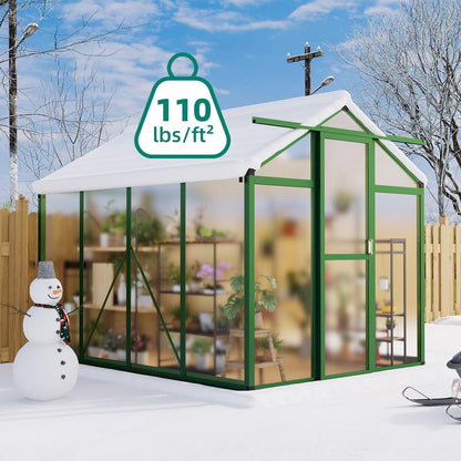 Garvee 6x8 ft Greenhouse - Aluminum Greenhouses for Outdoors, Large Polycarbonate Greenhouse with Roof Vent, Heavy Duty Walk-in Green Houses for Outside Garden, Backyard, Patio, Lawn, Easy Assembly