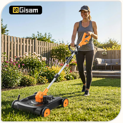 3-in-1 Cordless Lawn Mower, 3000W Brushless String Trimmer & Wheeled Edger Combo Kit, 18.9 Inch, 3 Blades for Lawn Weeds Shrubs, Adjustable Height & Angle Electric Weed Wacker Garden Tools