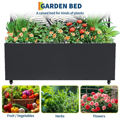 GarveeLife Metal Planter Box with Trellis and Wheels, 71"x47"x16" Raised Garden Bed for Climbing Plants, Vegetables, Vines, Privacy Planters for Patio with Drainage Holes, 15.7" Deep Planting Bed