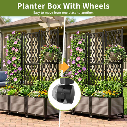 UrGROWA Raised Garden Bed Planter Box with Trellis, 63''H Tomato Planters for Climbing Plants Vegetable Vine Flowers Outdoor Patio Tomato Cage, Self Watering Planter with Wheels
