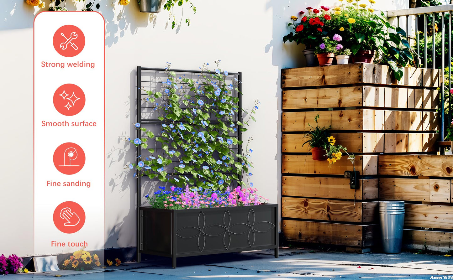 Zhongma Sturdy Raised Garden Bed with Trellis (15.75 x 35.43 x 48.8 in) for Vegetables Flower, Planter Box for Backyard Patio Balcony
