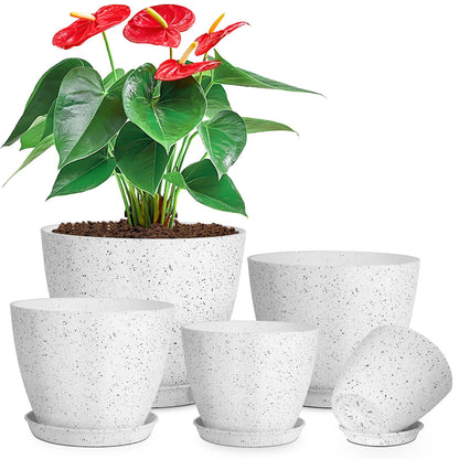 lokeisna 5 Pcs Plant pots, 7.5/6.5/5.7/4.9/4.1 inch Pots for Plants, Flower Pot Indoor Modern Decorative Plant Pot, Plant Pots Indoor with Drainage and Saucer for All House Plants, Spray Spots