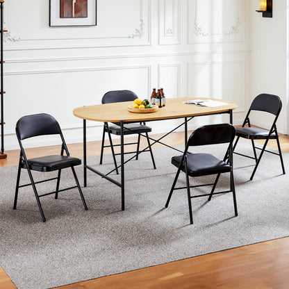 Sweetcrispy Folding Chair 4 Pack, Leather Padded Folding Chairs, Sturdy Metal Foldable Chairs, Easy to Use and Store, Outdoor and Indoor, for Home, Office, Party, Comfy, Black