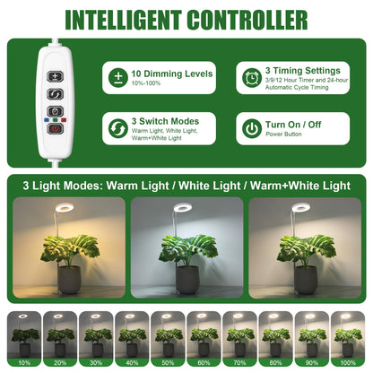 White Grow Lights for Indoor Plants Full Spectrum, 48 LEDs Plant Light for Indoor Plants, Height Adjustable, Small Halo Growing Lamp with Base, Auto Timer 3/9/12H, 3 Light Spectrums,10 Brightness