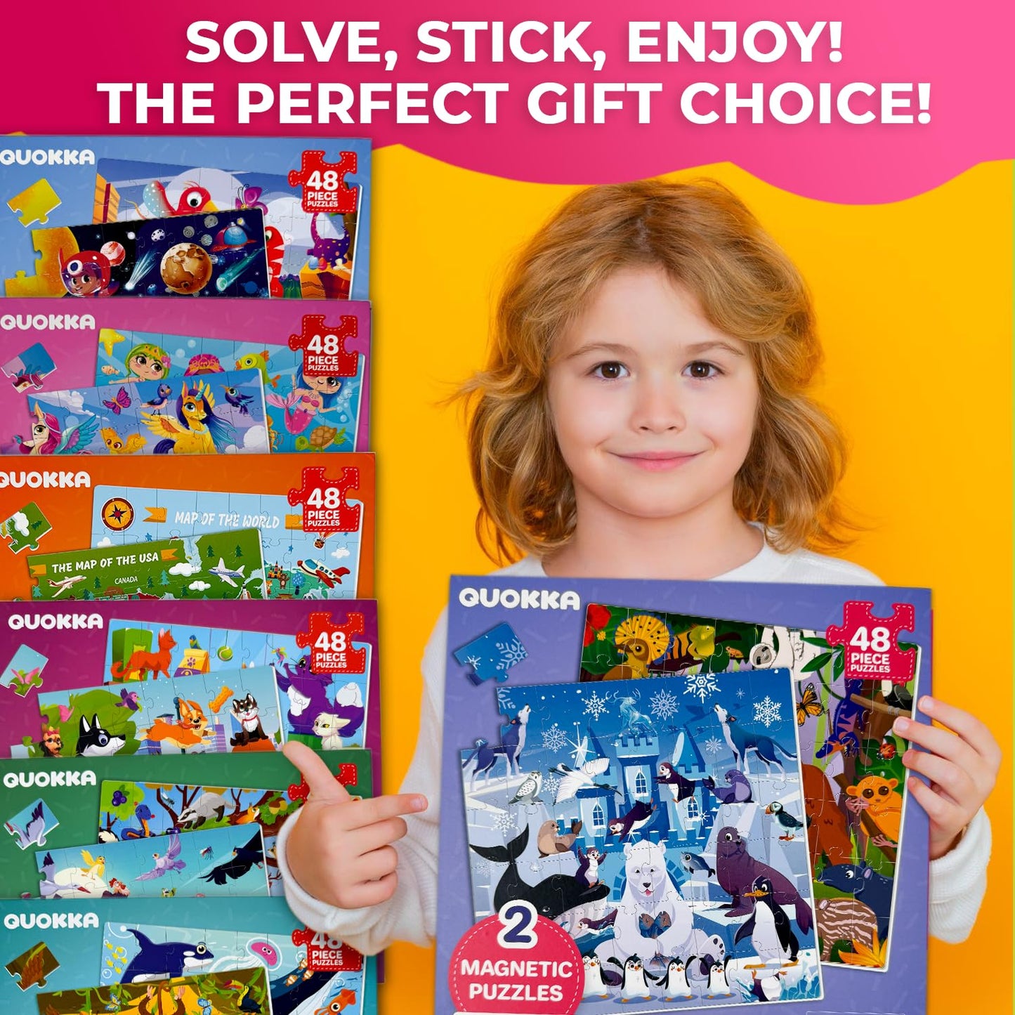 QUOKKA Magnetic Puzzles for Toddlers 3-5 – 2x48 Pieces Travel Games for Kids 2-4 – Polar & Jungle Animals Learning Magnetic Puzzles for Kids Ages 4-8 – Educational Puzzle Gift Toy for Boys and Girls