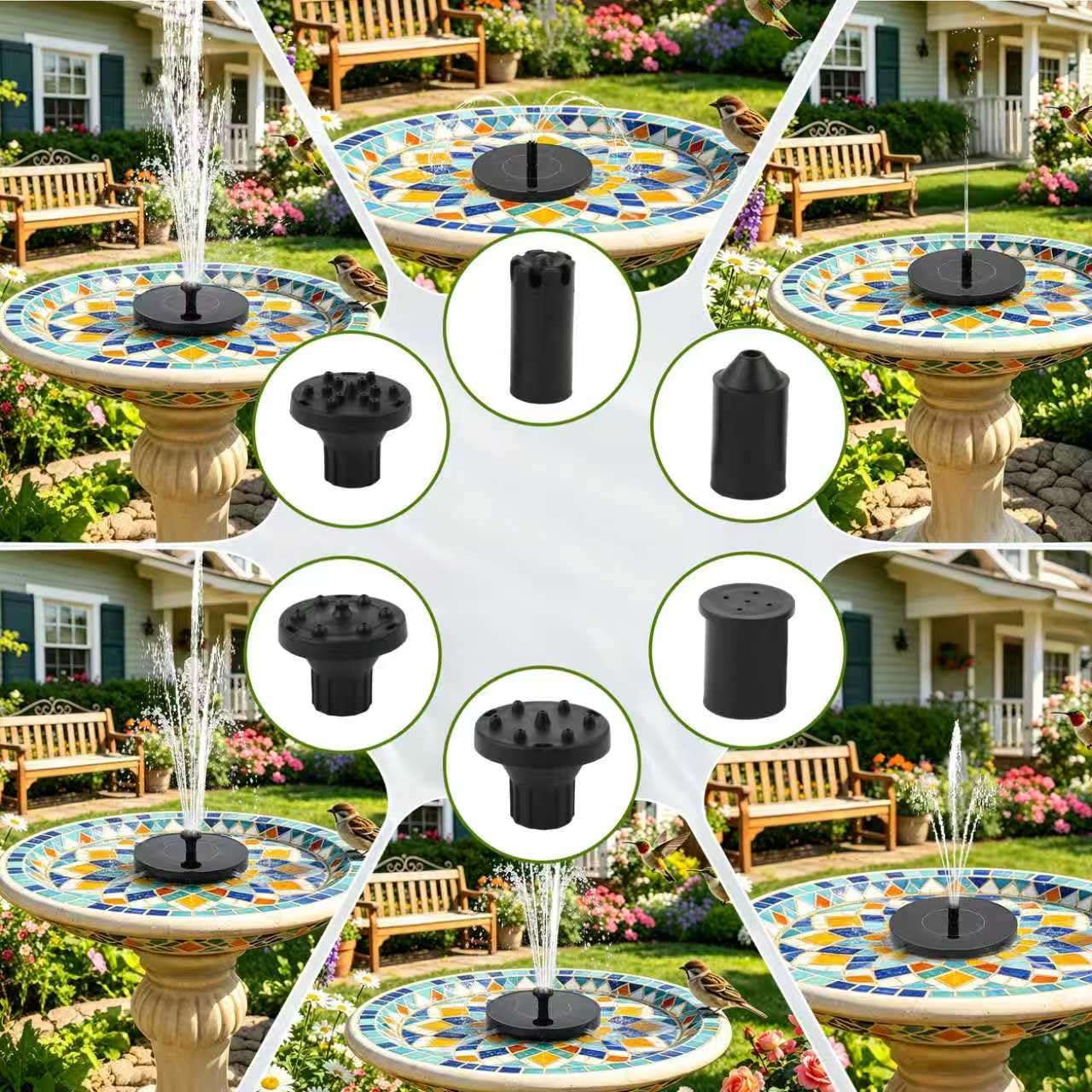 Solar Water Fountain for Bird Bath Solar Pump for Fountain New Upgraded Mini Solar Powered Fountain Pump with 6 Nozzles Free Standing Solar Panel Kit Water Fountain for Garden Outdoor Garden