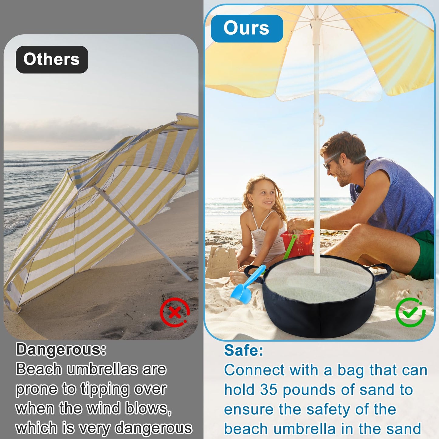 Beach Sunshade Umbrella Weight Sand Bags Parasol Base with Sand Anchor, Outdoor Beach Umbrella Base Stand Kit Portable Sand Umbrella Holder with Shovel Fits Most Beach Umbrellas Ideal for Strong Winds