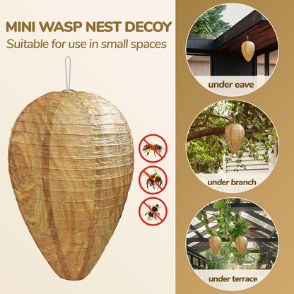 DECYOOL Mini Size Paper Wasp Nest Decoy Hanging Fake Wasp Nest for Wasps Hornets Yellow Jackets (4)