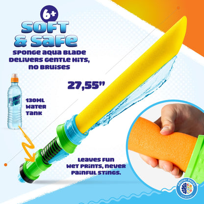SPLASH JAM AQUA SWORD, Fun Swimming Pool Toys Made from Soft Foam Sponges Suitable for Kids 6+ Ages, Exciting Outdoor Summer Games with 130ml Water Tank, Orange (Yellow)