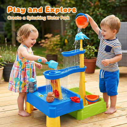 MUGEYMYD Water Table for Toddlers 3-5, Rain Showers Splash Pond Sensory Sand Playset with Umbrella, 16 PCS Accessories, Outdoor Summer Toy for Boys and Girls.