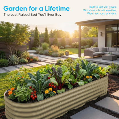 TABU Galvanized Raised Garden Bed Outdoor, 8x4x1.5 Ft Metal Planter Box with Anti-Cutting Edge, Rust-Resistant Garden Bed Kit for Outdoor Gardening, for Vegetables, Flowers, Herbs, Beige