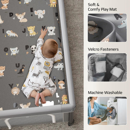 Foldable Baby Playpen with Mat,50"×50" Collapsible Playard for Babies and Toddlers,Indoor&Outdoor Kids Safety Play Pen,Portable Travel Playpen ‌with Travel Pack and 30 Ocean Balls