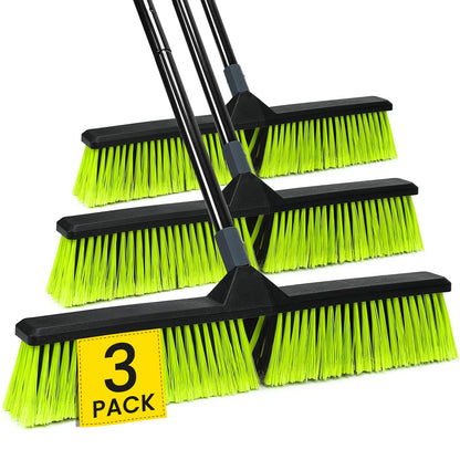 3 PK 24" Push Broom Outdoor, Heavy Duty Broom with 63" Long Handle, Shop Garage Broom with Stiff Bristle for Indoor Outdoor Floor Cleaning, Garden Patio Deck Warehouse Lawn Driveway Scrubbing