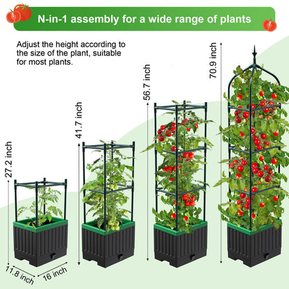 MQHUAYU Raised Garden Bed Planter Boxes with Trellis,1pcs 70.9" Self-Watering Tomato Planter Boxes with Trellis for Climbing Vegetables Plants Flowers Tomato,Use for Indoor Outdoor (Black)