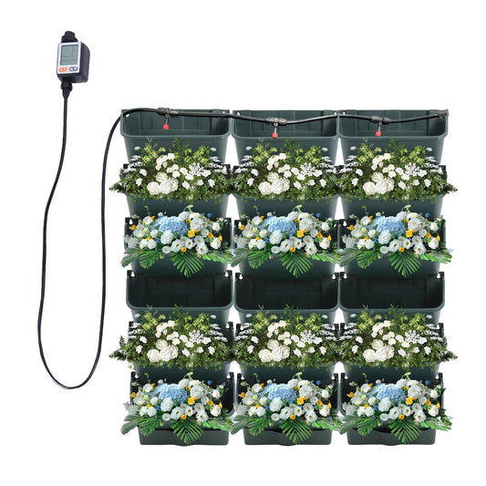 Cashewnuts 18 Pots Vertical Living Green Wall Wall-Mounted Drip Irrigation Planter Vertical Hanging Irrigation Planter Self Watering Stackable Box Kit, 39.37" L x 39.37" W x 5.51" H (Green)