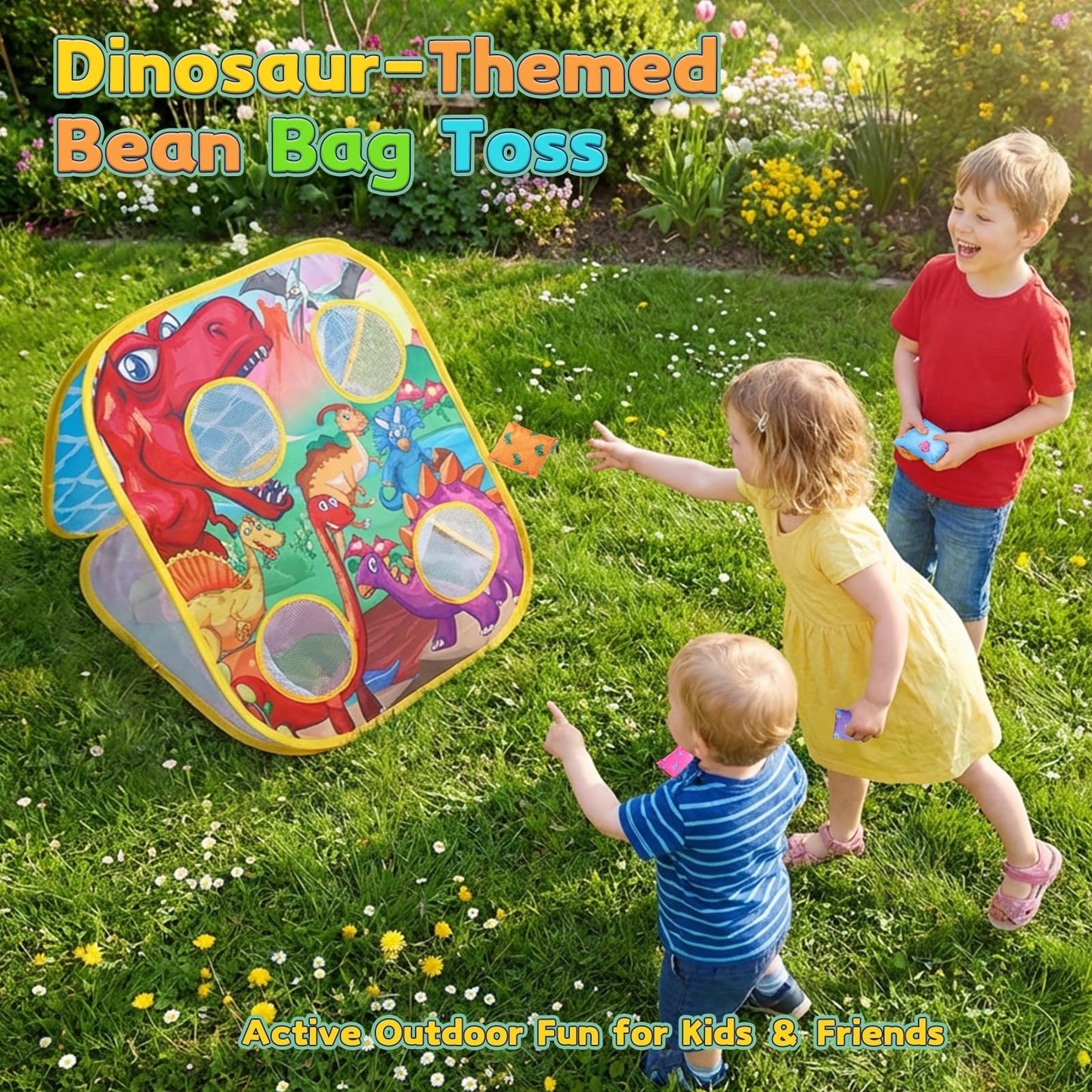 Dinosaur Bean Bag Toss Game: Outdoor Toys Cornhole Board for Kids Toddlers, Party Activities Carnival Outside Yard Backyard Beach Games for Kids Boys Toddlers Ages 3 4 5 6 7 8 Year Old Birthday Gifts
