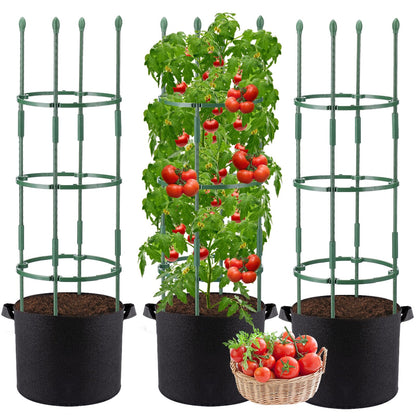 3 Sets Sturdy Tomato Cage with 10 Gal Grow Bags - 48.5" Plants Garden Trellis Planter Kit, Support for Indoor Outdoor Beans, Peppers, Cucumbers, Eggplants, Climbing Vegetable