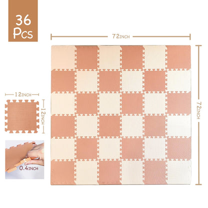 TCBunny Kids Soft EVA Foam Jigsaw Puzzle Play Mat, 36 Interlocking Tiles and Edges Baby Play Mat, for Kids Gym, Nursery, Playroom, Pet Mat, Total Floor Coverage 32 Sq Ft, Pink/Peach