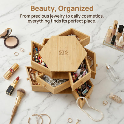 360° Rotatable Bamboo Desktop Organizer, Large Capacity Cosmetic & Jewelry Storage for Makeup Serum, Diamond, Easy Setup No Assembly (9)