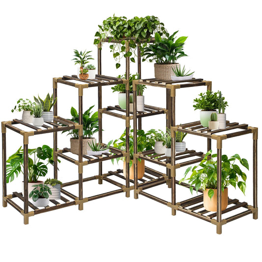 Twocorn Plant Stand Indoor Outdoor, 11 Tier Corner Plant Shelf for Multiple Plants, Large Wood Plant Shelf Combo Ideal for Gardens, Patios, and Lawns